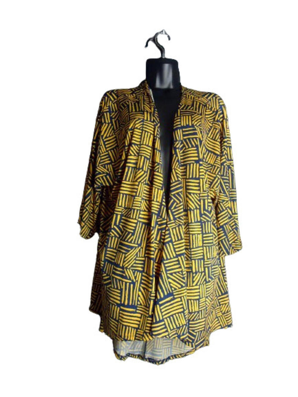 LulaRoe Open Front Cardigan Orange Blue Basket Weave Duster 3/4 Sleeves Size Lar